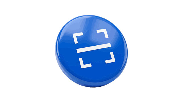 Vector illustration of 3d render of a blue glossy button with a white scanning icon on a transparent background