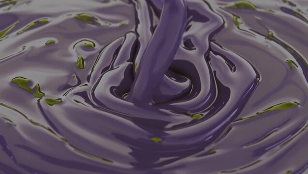 Thick Viscous Purple Liquid Column Pouring Into Concentric Swirling Puddle


