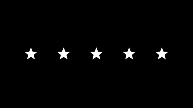 Five star rating animation, minimalist white stars appearing on black background, for customer feedback, and review concepts . Five stars rating icon customer satisfaction icon concept Special with ra