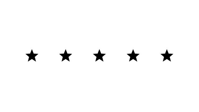 Five star rating animation, customer feedback concept, minimalist black stars on white background. Five stars rating icon customer satisfaction icon concept Special with rating star icon 5 star top ra