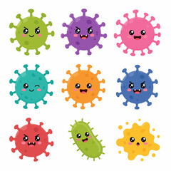 Fototapeta premium Cute Virus Characters - Cartoon Microbe Collection