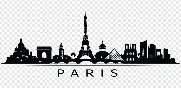 Paris city skyline silhouette with famous landmarks