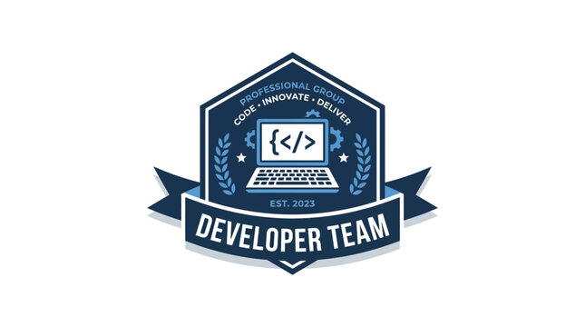 Developer Team Logo with Laptop and Code