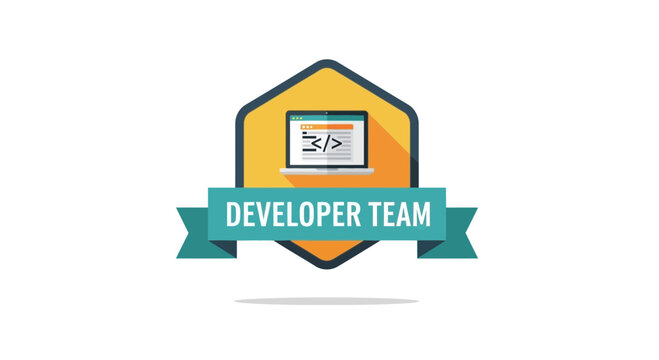 Developer Team Badge with Laptop and Code