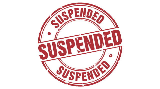 Red grunge suspended rubber stamp symbol with suspended cancellation official restriction rejected distressed circular transparent business isolated as PNG