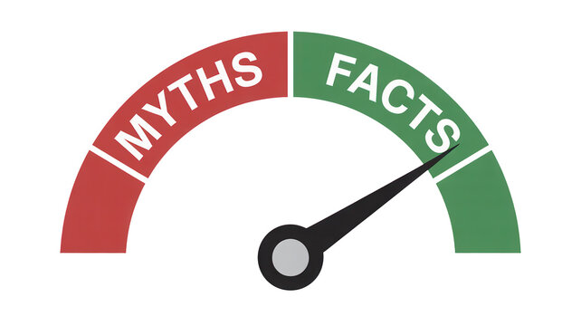 Myths versus facts gauge meter needle pointing toward facts concept as isolated element