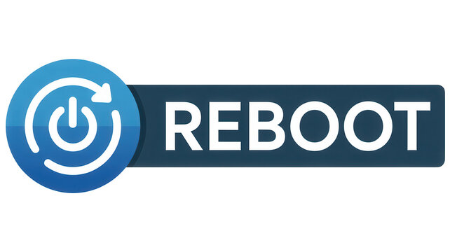 Reboot concept with blue icon and white power symbol on transparent background