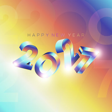 2027 Happy New Year 3D Colorful Ribbon Twist Gold Yellow Warm Background
