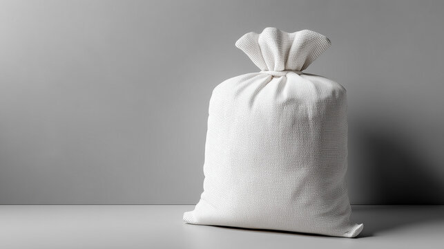 White woven polypropylene sack for flour, sugar, or agricultural products, isolated on transparent background