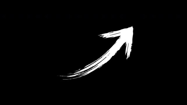 4K White brush stroke upward right arrow animation for UI tutorials presentations creative navigation element artistic hand drawn motion graphics loop asset 