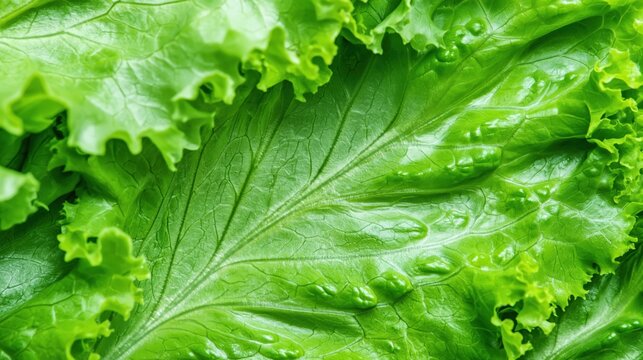 Close up kale leaf showing glossy veins and curly margins