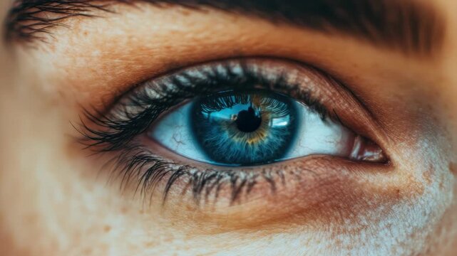 Close-up of a person's eye with blue iris