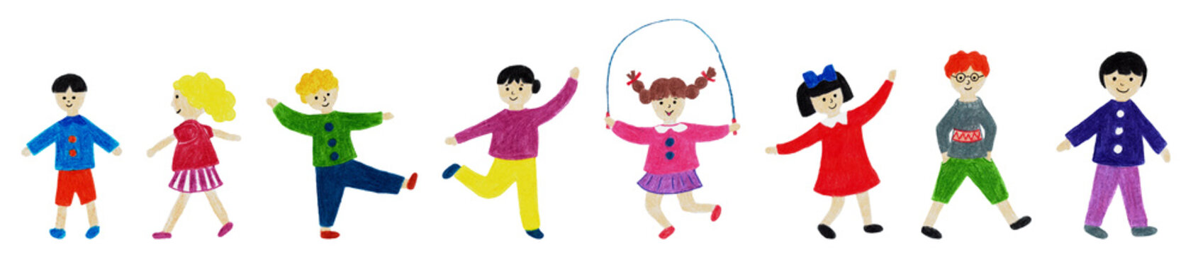 手描きのかわいい子供たちのイラストセット