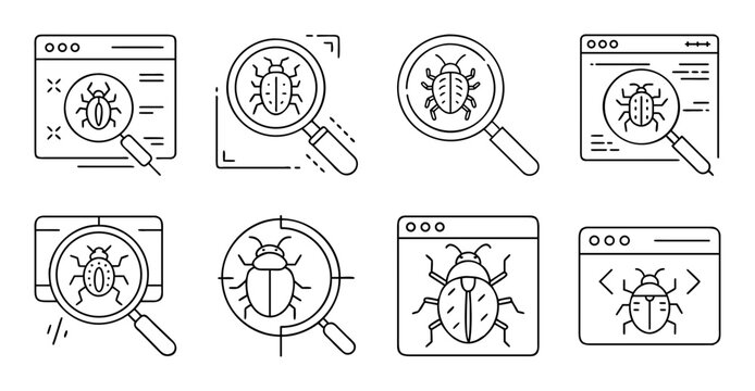 Magnifying glass inspecting icons set - Illustrated magnifying glass icons under inspection with close-up details and vector style.