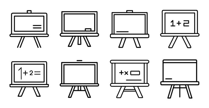 Blackboard with simple math equations illustration - Minimalist blackboard chalk drawings showing basic math problems in a clean, educational style.