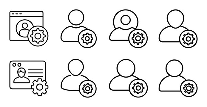 Team members with different roles and status icons - Set of eight user icons showing various professional roles and online statuses in a flat design style.