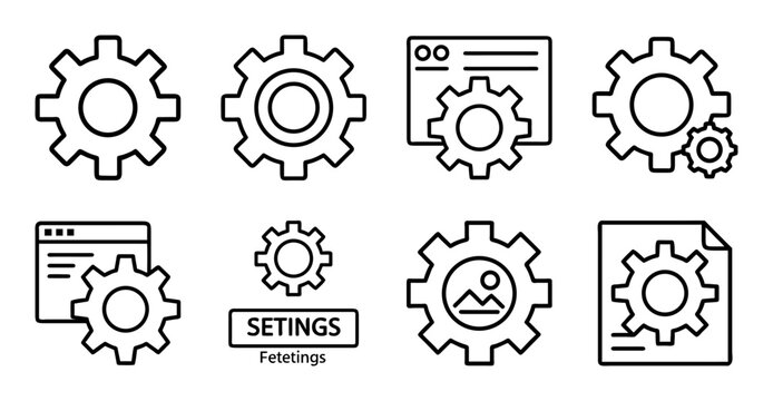Flat icons set of settings and user interface tools - Minimalist vector icons showing settings, tools, and UI elements for apps and websites.