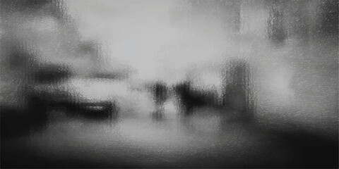 abstract atmospheric black and white depiction of a rainy cityscape, evoking a sense of melancholy and urban isolation. © NOT BAD