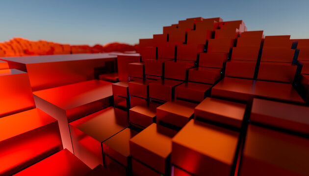 Geometric abstract render with orange cubes