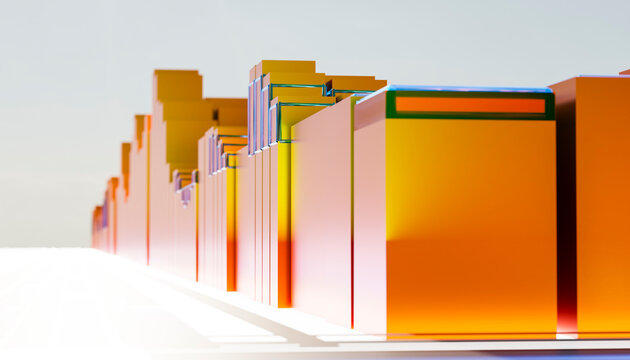 Abstract orange cubes in geometric composition