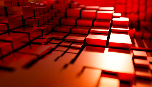 Abstract orange 3D cubes render with dynamic lighting