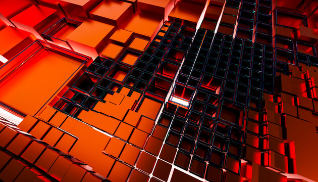 Abstract orange and black cubic 3D rendering