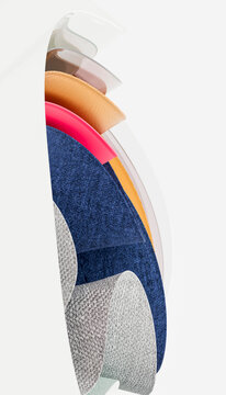 Abstract layered fabric and material texture on white background