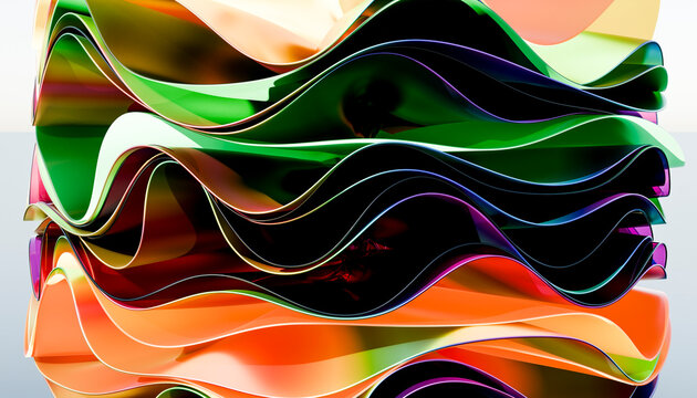 Abstract colorful layered waves on white background