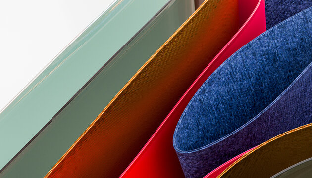 Abstract colorful layered paper curves on white background