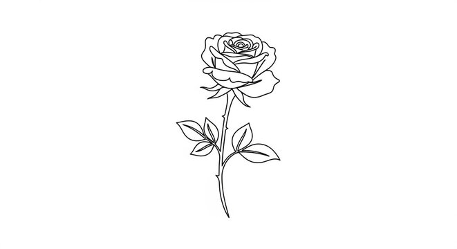 Simple Line Art Rose Minimal Logo Minimalist Geometric Flower Sketch Design.