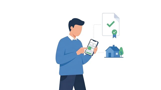 Mortgage Pre Approval Application on Smartphone with Approved Home Loan Document and House Icon for Digital Banking and Real Estate Financing