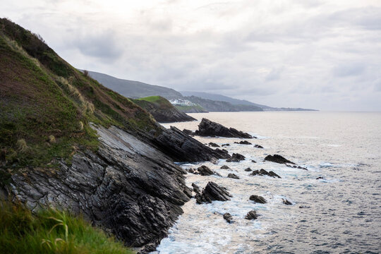 Rocky Basque coast near Bilbao with cliffs and calm sea