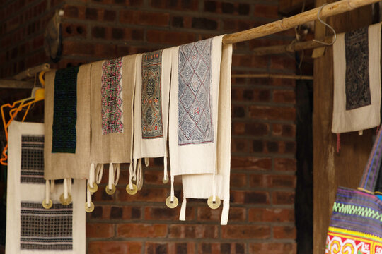 Hmong textiles on display in Sapa, Northern Vietnam