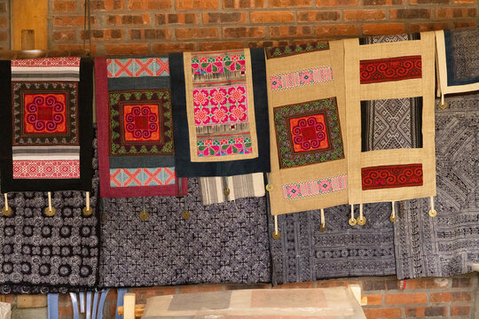 Vibrant textiles and Hmong patterns in Sapa Vietnam