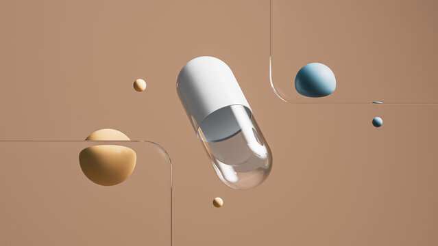 Minimal capsule product mockup with simple shapes and colors