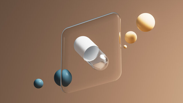 Minimal capsule product mockup with simple shapes and colors