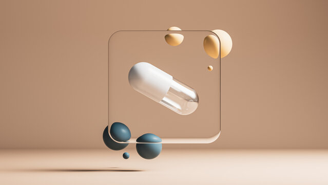 Minimal capsule product mockup with simple shapes and colors