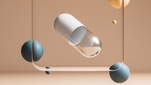 Minimal capsule product mockup with simple shapes and colors