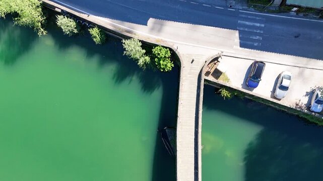Aerial view of Devil&rsquo;s Bridge Ponte della Maddalena Borgo a Mozzano Tuscany