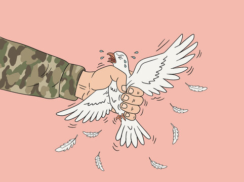 Conflict between war and peace in vivid illustration