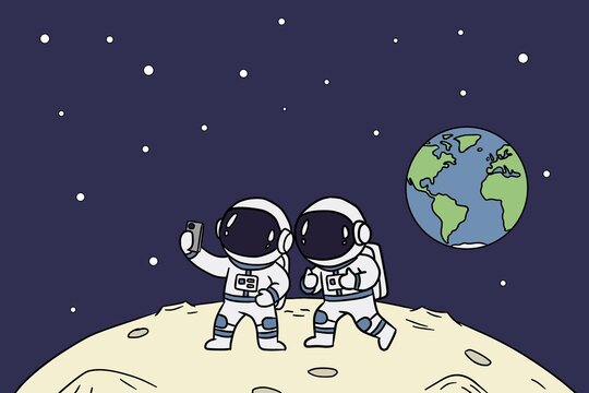 Astronauts taking selfies on the moon during space race