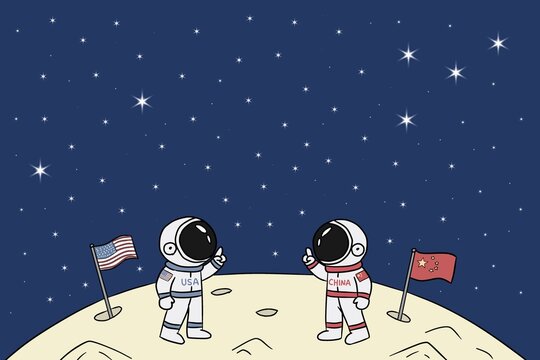 Space race competition on the moon's surface
