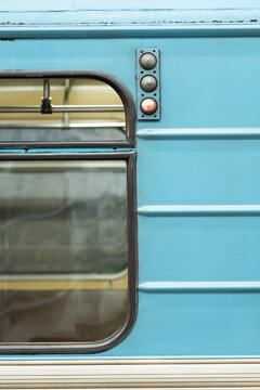 Soviet-era metro train detail in Tashkent station