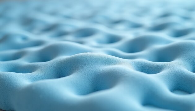 Soft light blue memory foam texture. Gentle curves create calming abstract surface pattern. Comfortable material provides support and cushioning. Ideal for sleep products.