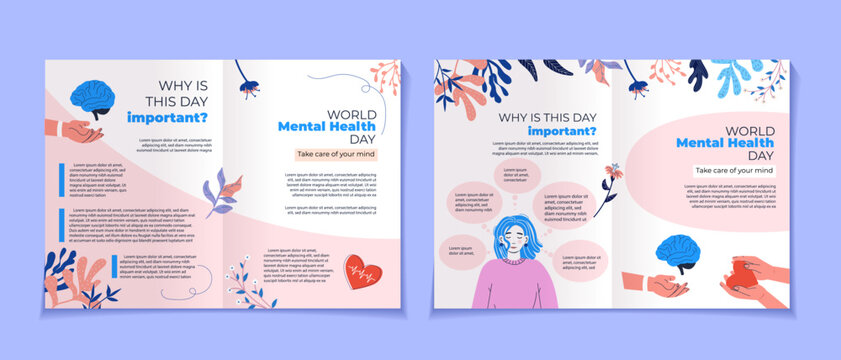 Mental health banner template. Cover booklet flyer. Emotional burnout. Our Minds Matter Poster for psychiatry or psychology medical studies clinics, social media, advertising. World Mental Health Day
