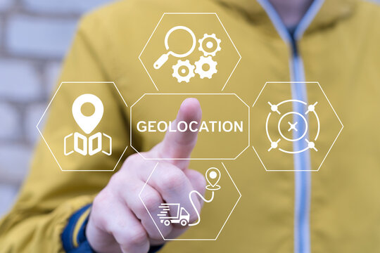 Concept of geolocation. Geofencing and location based marketing. With GPS and geo targeting, businesses can use proximity marketing and location services to reach their target audience.