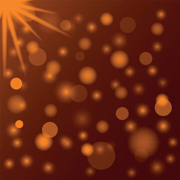 Abstract brown background with golden bokeh circles and sunburst flare, abstract