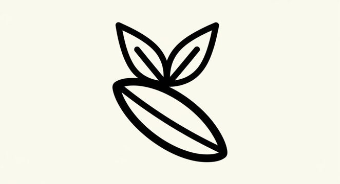 Simple line drawing of a coffee bean with two leaves.