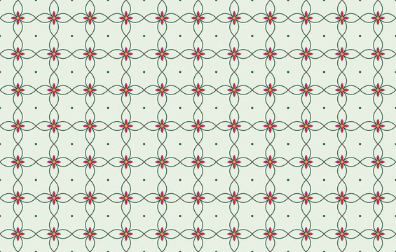 Seamless green and pink floral lattice pattern on light