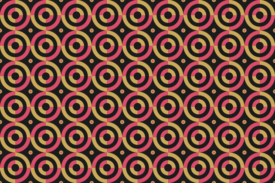 Colorful circle and dot pattern on dark textile background